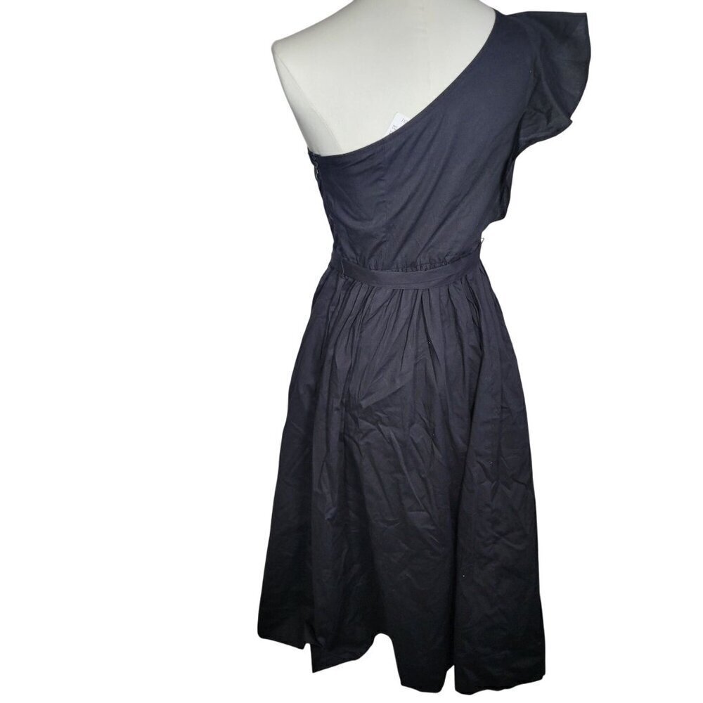 J.Crew Black Classic One-Shoulder Cotton Pleated Skirt Midi Dress Size 2P - Picture 12 of 14